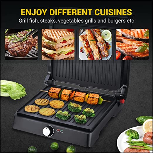 Mellerware INALSA Panini Grill Sandwich Maker 2200Watt - MWPG 01 with Adjustable Thermostat Control & 180 Degree Opening |Non-stick coated plates|Big Size to Fit 4-Slice Bread, (Black/Silver), Small Mellerware INALSA Panini Grill Sandwich Maker 2200Watt - MWPG 01 with Adjustable Thermostat Control & 180 Degree Opening |Non-stick coated plates|Big Size to Fit 4-Slice Bread, (Black/Silver), Small